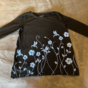 Floral Black and Blue Long Sleeve Top